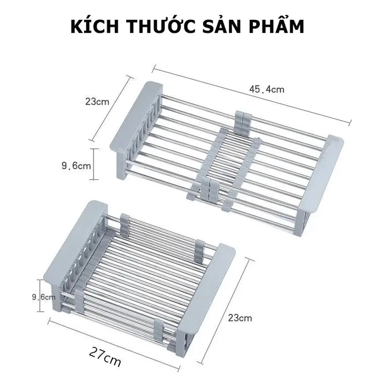 Rổ Gác Bồn Rửa Chén, Giá Inox Để Chậu Bồn Rửa Bát Đa Năng Chất Liệu Inox 304 Không Gỉ Có Thể Điều Chỉnh Kích Thước 5