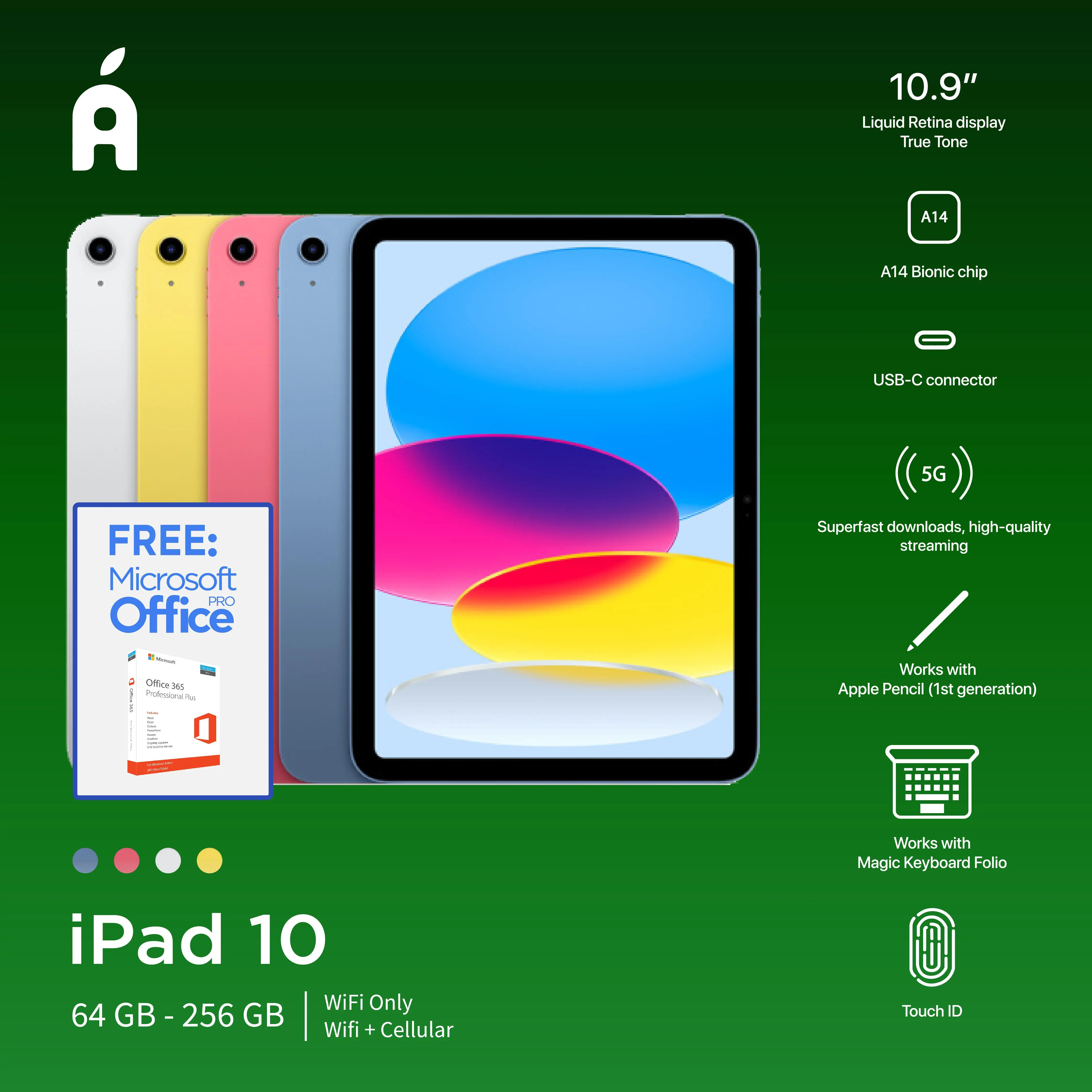 (EXCLUSIVE KOHCUN) Tablet INTER Apple iPad 10 2022 10.9-inch 64GB 256GB Silver Yellow Pink Blue