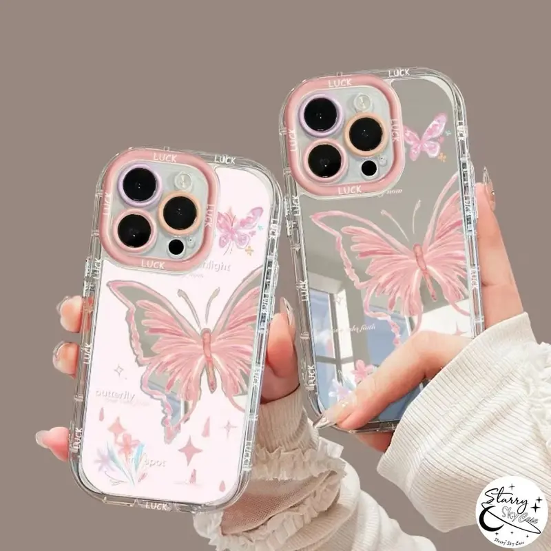 Fashion Kartun Melamun Gemerlap Kupu-kupu Beruntung Surat Grafiti Penutup Mengkilap Untuk Realme C20 C67 C20A C53 C51 C15 C25 C11 C11 2021 C12 C25s Note 50 Narzo 20 30A Kotak Rias Cermin Puff Mewah 8