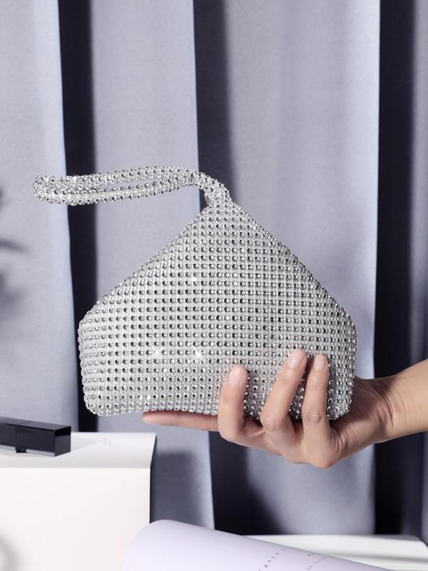 Women's Elegant Glitter Sequined Party Evening Bag With Zipper, Geometric Design Glamorous Bling Mini Clutch Purse For Wedding Party 7