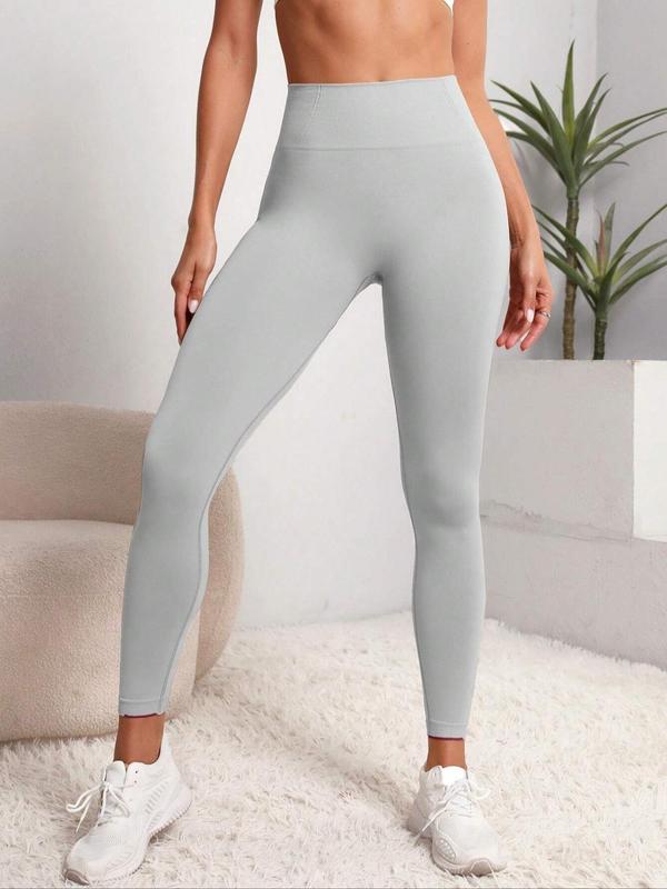 Women's Solid High Waist Sports Leggings, Quick Drying Breathable Seamless Yoga Leggings, High Stretch Seamless Yoga Pants, Ladies Sportswear Clothing for Wear 3