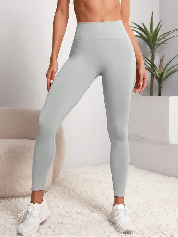 Women's Solid High Waist Sports Leggings, Quick Drying Breathable Seamless Yoga Leggings, High Stretch Seamless Yoga Pants, Ladies Sportswear Clothing for Wear 3