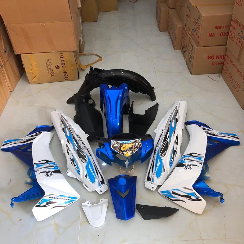 Bộ dà nó áo sirius xanh kendy phối trắng, ốp đầu hello/ dè kiểu fi dán sẵn tem. xe