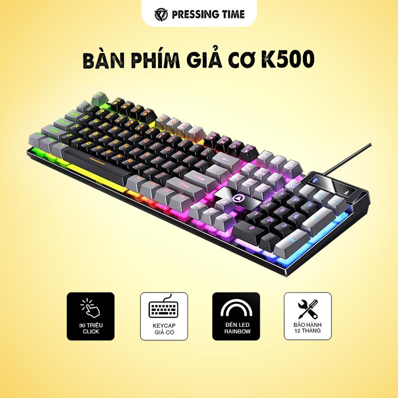 Bàn phím máy tính giả cơ K500, có dây, thiết kế gaming có led rgb, dành cho pc laptop, chơi game văn phòng