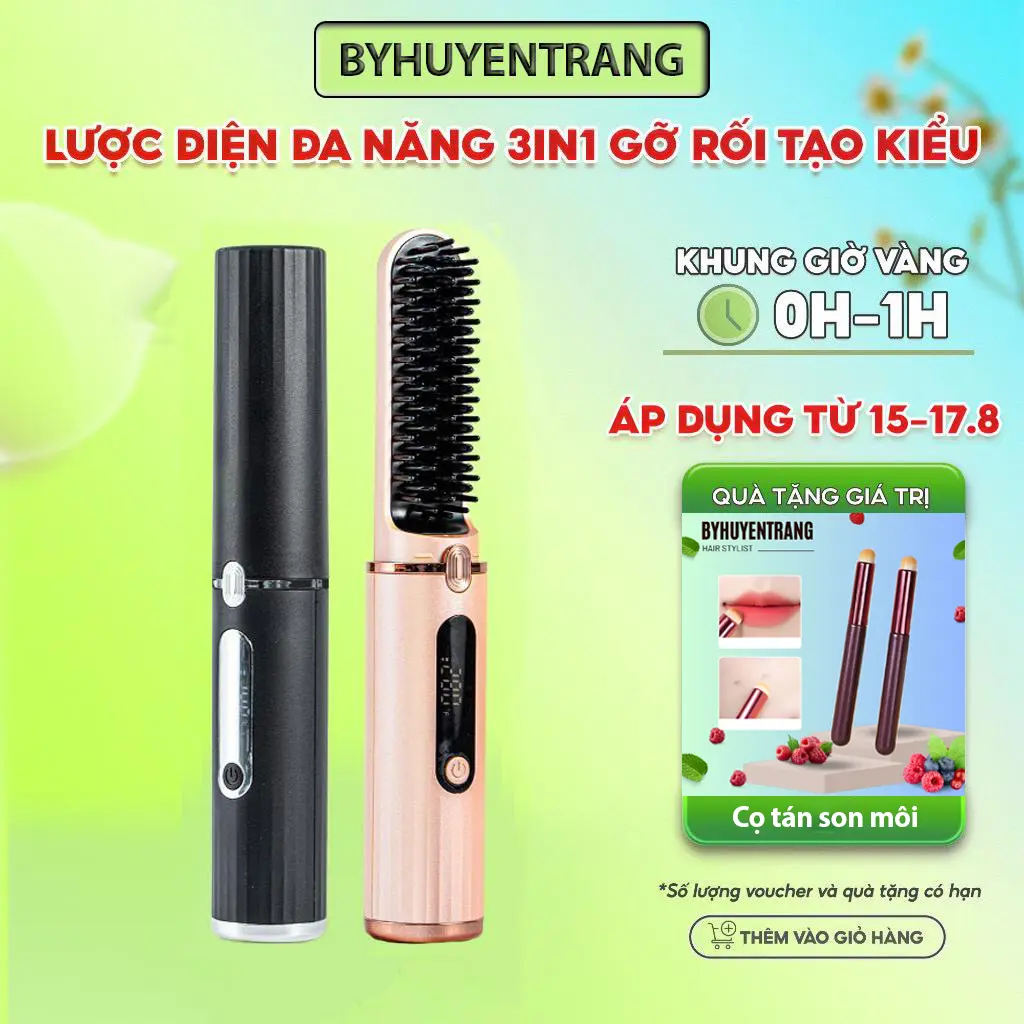 Lược điện không dây ion âm chăm sóc tóc suôn mượt tạo kiểu vào nếp nhanh với 4 mức nhiệt phù hợp mọi loại tóc