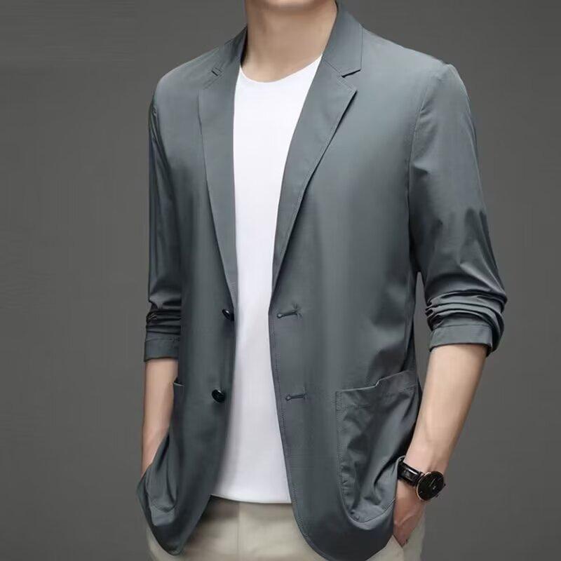 Product Introduction of 【M-4XL】Classic men Korean suit jacket lightweight thin style Ice Silk sunscreen fashion all-match casual shirt slim-fit cool suit cardigan men 5