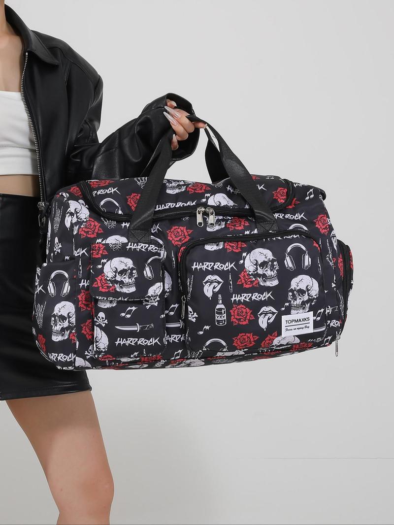 Product Introduction of Pumpkin Ghost Pattern Travel Bag, Large Capacity Duffel Bag, Waterproof Overnight Travel Bag, Portable Weekender Bag for Business Travel Sports Fitness 0