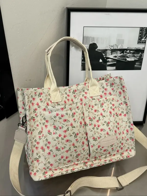 Stylish Ditsy Floral & Polka Dit & Star & Fruit Pattern Tote Bag As Back To School Gift, Tote Bag for Women,  Unique Bags, Tote Bag for School Gifts, Trendy Versatile High-quality Daily Commuting Handbags for Work Office & Daily Used 8