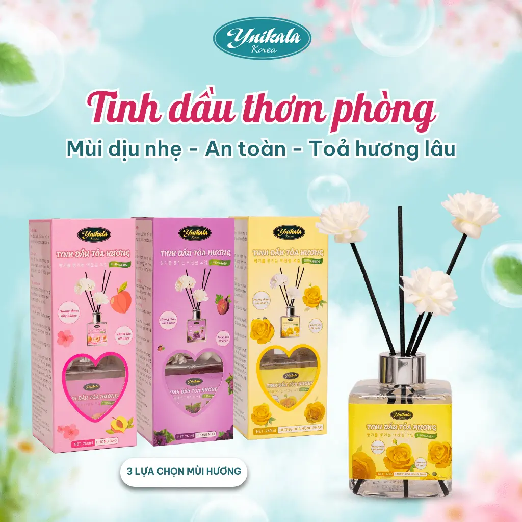 Tinh dầu tỏa hương thơm phòng Ynikala kèm que khuếch tán 260ml