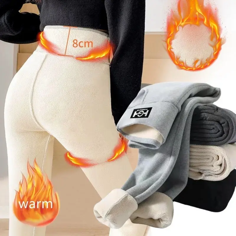 Winter Warm Leggings Solid Thicken Velvet Thermal Legging High Waist High Elastic Pants Push Up Tight Pantyhose Women Clothing