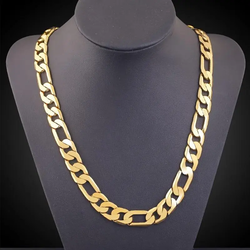 1pc Fashion Figaro 18K Golden Plated Thick Chain Necklace, Trendy Pendant Necklace For Men, father's day gift
