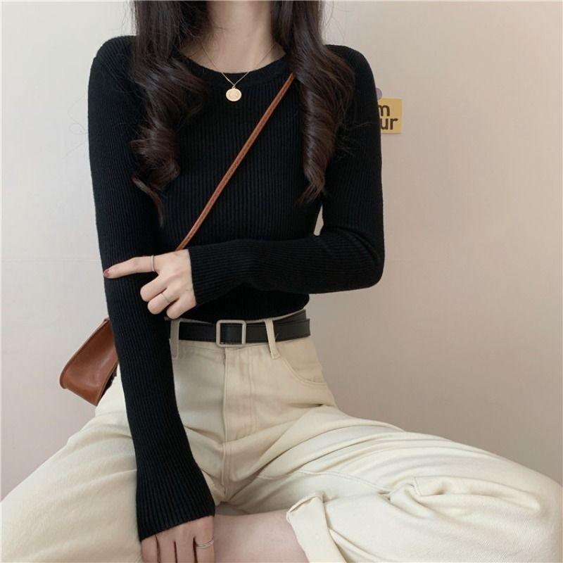 Product Introduction of Áo Len Đáy Bên Trong Trơn Mùa Đông, Phong Cách Hàn Quốc Mới, Kẻ Sọc Chìm, Cổ Tròn, Dài Tay, Thời Trang, Dành Cho Nữ Women Top 16