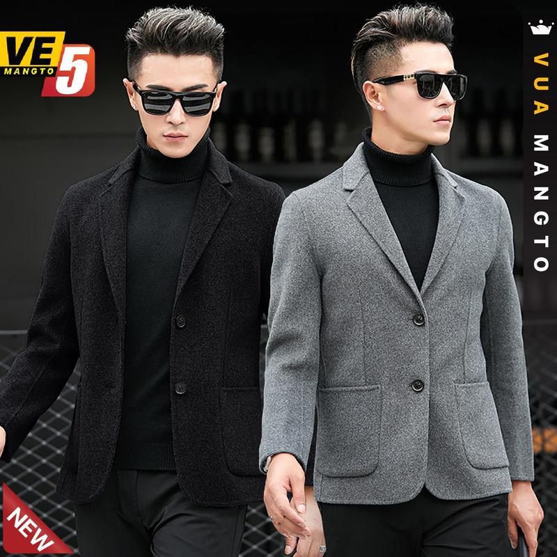 VE5 -B Áo Khoác Dạ Nam Ngắn GOMAN, Áo Blazer Hàn Quốc 2 Lớp Lửng Dạ Ép Đen, Xám Cao Cấp