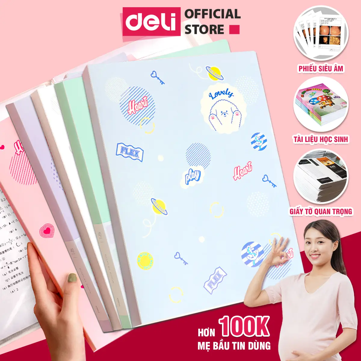 File Lá Đa Năng - Sổ Đa Năng, Lưu Giữ Hình Ảnh, Giấy Tờ, File Lá Đựng Siêu Âm, File Lá Đựng Tài Liệu, Đựng Giấy A4 Deli - 20/30/40 Lá - Xanhdương/Hồng/Trắng