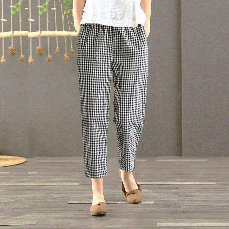 Quần Harem, Hàng Mới Về Với Chất Liệu Cotton, Mỏng Và Bó Sát, Quần Rộng Thùng Thình In Họa Tiết, Ngoại Cỡ, Quần Thường Ngày Vải Lanh Và Cotton, Dáng Rộng Vừa Vặn, Thích Hợp Cho Mẹ, Quần Cropped, [3595 Lặp Lại] quần  xanh  đen quần  ống  rộng  xám  tiêu 2