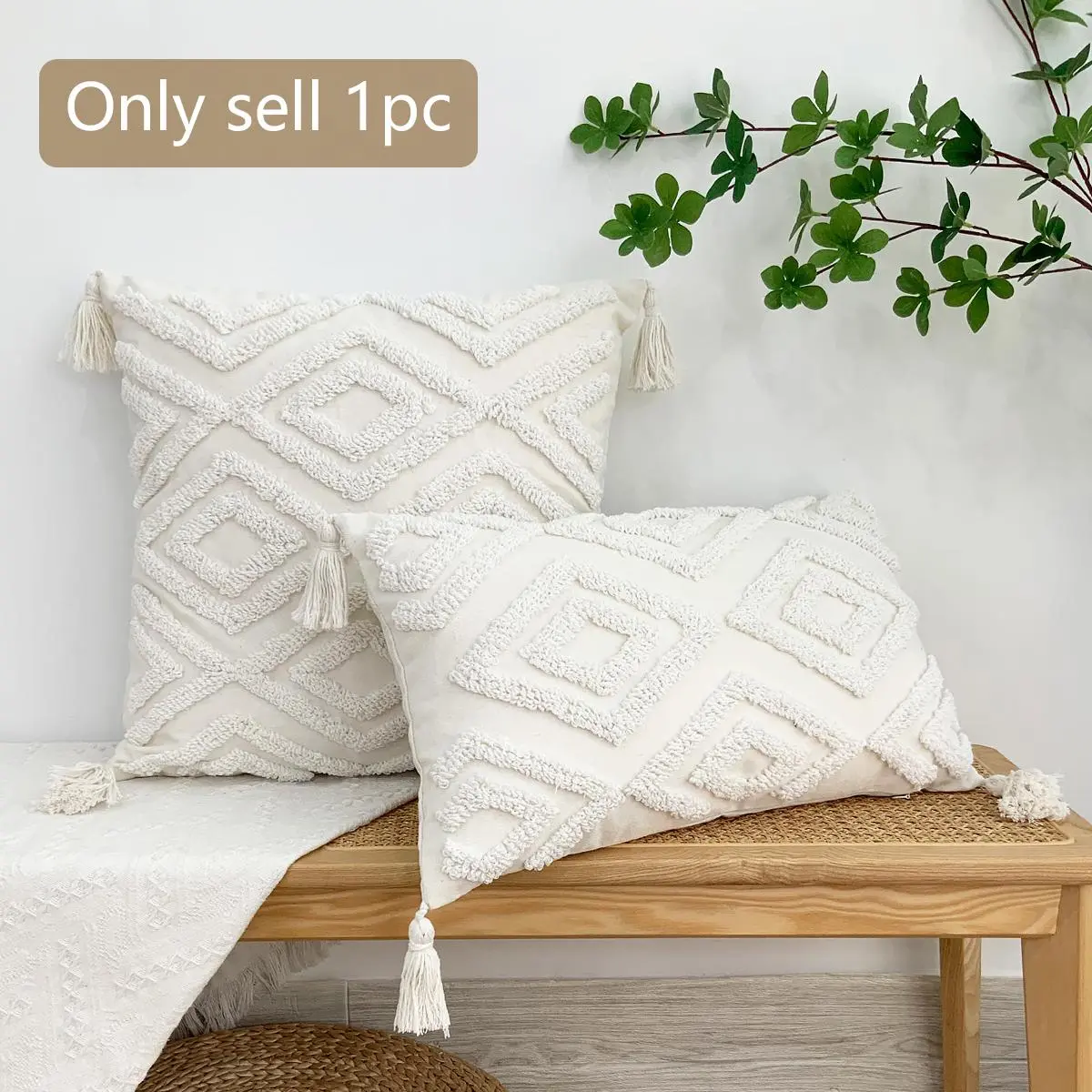 Geometric Pattern Cushion Cover, 1 Count Boho Style Throw Pillow Cover without Pillow Core, Square Pillowcase for Home Sofa & Bed