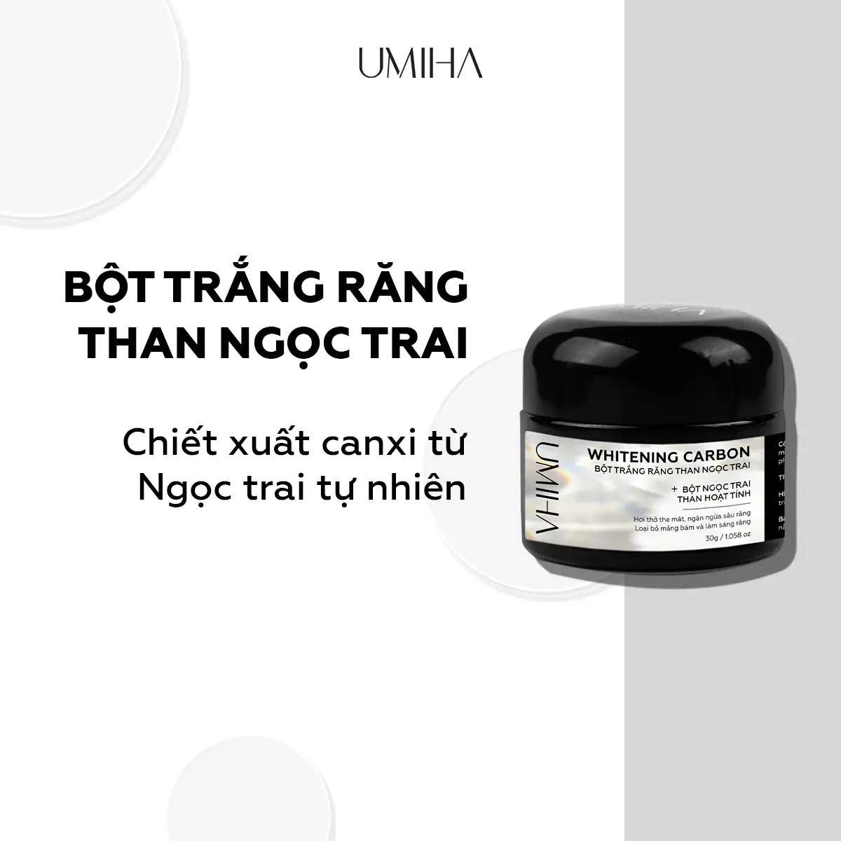 Bột trắng răng than ngọc trai UMIHA 30G - Làm trắng răng sáng tự nhiên, chắc men răng, ngăn sự hình thành cao răng