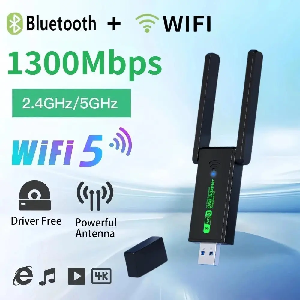 Penyesuai Bluetooth WiFi USB 3.0, Kebidumei, 1300Mbps, 2 dalam 1, Antena Wi-Fi 2.4G dan 5GHz, Dwi-Jalur, 802.11ac, Penerima Kad Rangkaian Komputer Wayarles Mini Office Lan