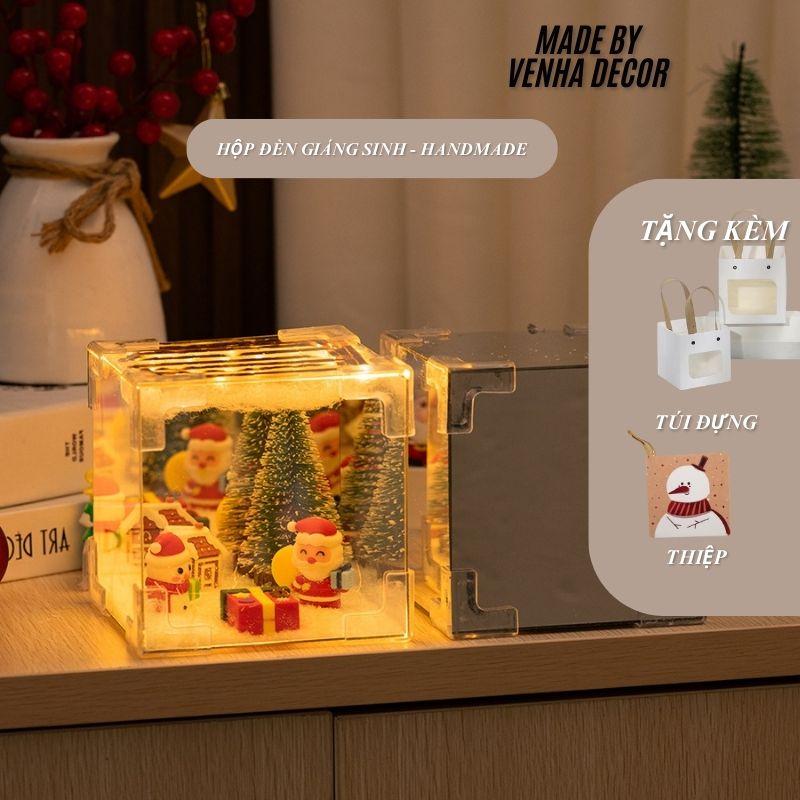 Hộp Quà Giáng Sinh Venha Decor Đèn Ngủ Khối Lập Phương DIY Ông Già Noel Tráng Gương - Mẫu Mới Nhất setquatang  bangai