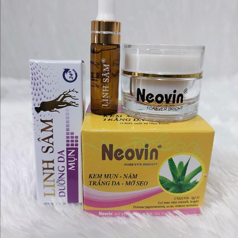 combo 1 kem mụn trắng da 10g neovin và 1 serum dưỡng da mụn Linh Sâm Kem chấm mụn