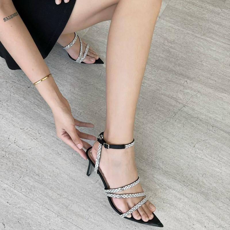  AL077 - Giày Sandal Alex Sara Hoa Hậu Mũi Nhọn 3 Dây Gót Nhọn Cao 7cm 