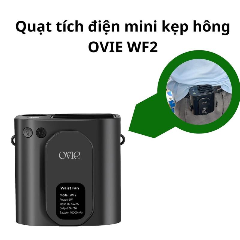Quạt kẹp thắt lưng OVIE WF2 tích điện 10000mAh kiêm Sạc Dự Phòng Đeo Thắt Lưng, Đeo Cổ có đèn hiển thị pin, quạt Fan Phụ Kiện