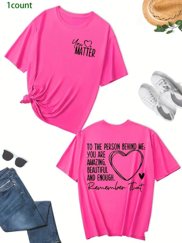 【Plus Size】Letter & Heart Print Drop Shoulder Tee, Casual Fashion Short Sleeve Round Neck T-Shirt for Summer, Women's Plus Clothing for Daily Wear, Tshirt 3