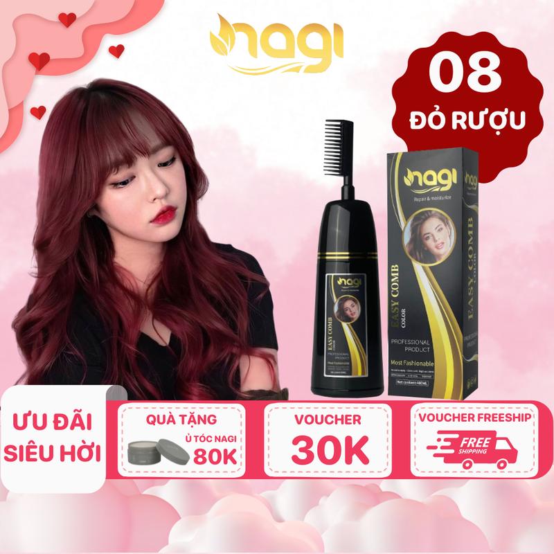 Dầu gội nhuộm tóc thảo dược Nagi màu Đỏ Rươu chai 400ml Đổi Màu Tóc Nữ