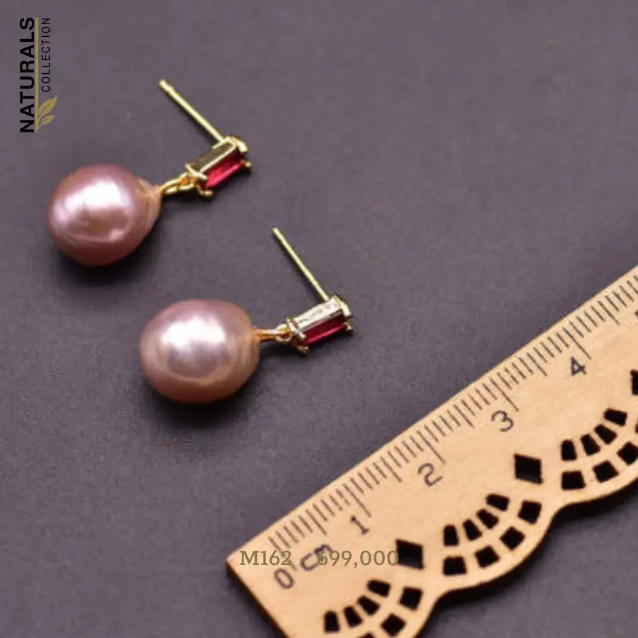 M162-Hoa tai ngọc trai thiên nhiên hạt 7mm kết hợp đá thiên nhiên Naturals Collection thiết kế sang trọng, trang nhã - Handmade Chuẩn xuất khẩu