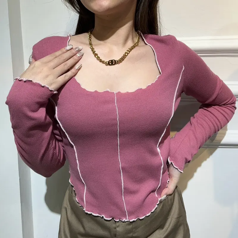 GIO LIST LONG SLEEVE TOP | Atasan Wanita Lengan Panjang Lis Bahan Kaos Melar Oversize Nyaman Basic Putih Baju 5
