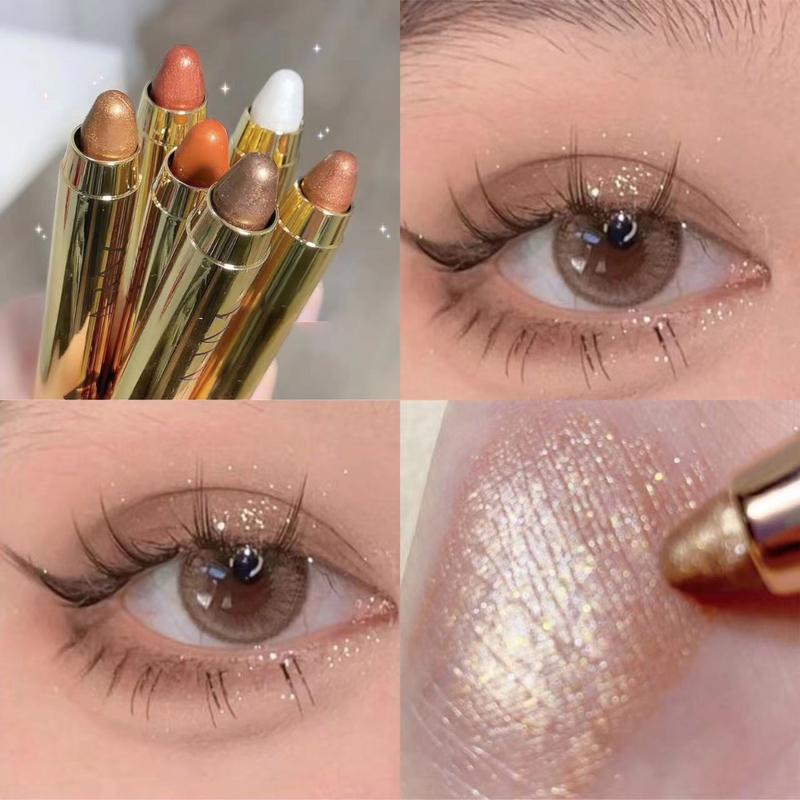 Bút Bắt Sáng Hai Đầu, YZS, Phấn Mắt Lấp Lánh Siêu Sáng Bút Chì Tơ Tằm Đi nét Lâu Trôi, 2 Trong 1, Dán Làm Sáng Mắt Màu Sâm Panh, Bút Chì Phấn Mắt Và Kẻ Mắt, 5 Màu Có Sẵn Nữ Mỹ Phẩm