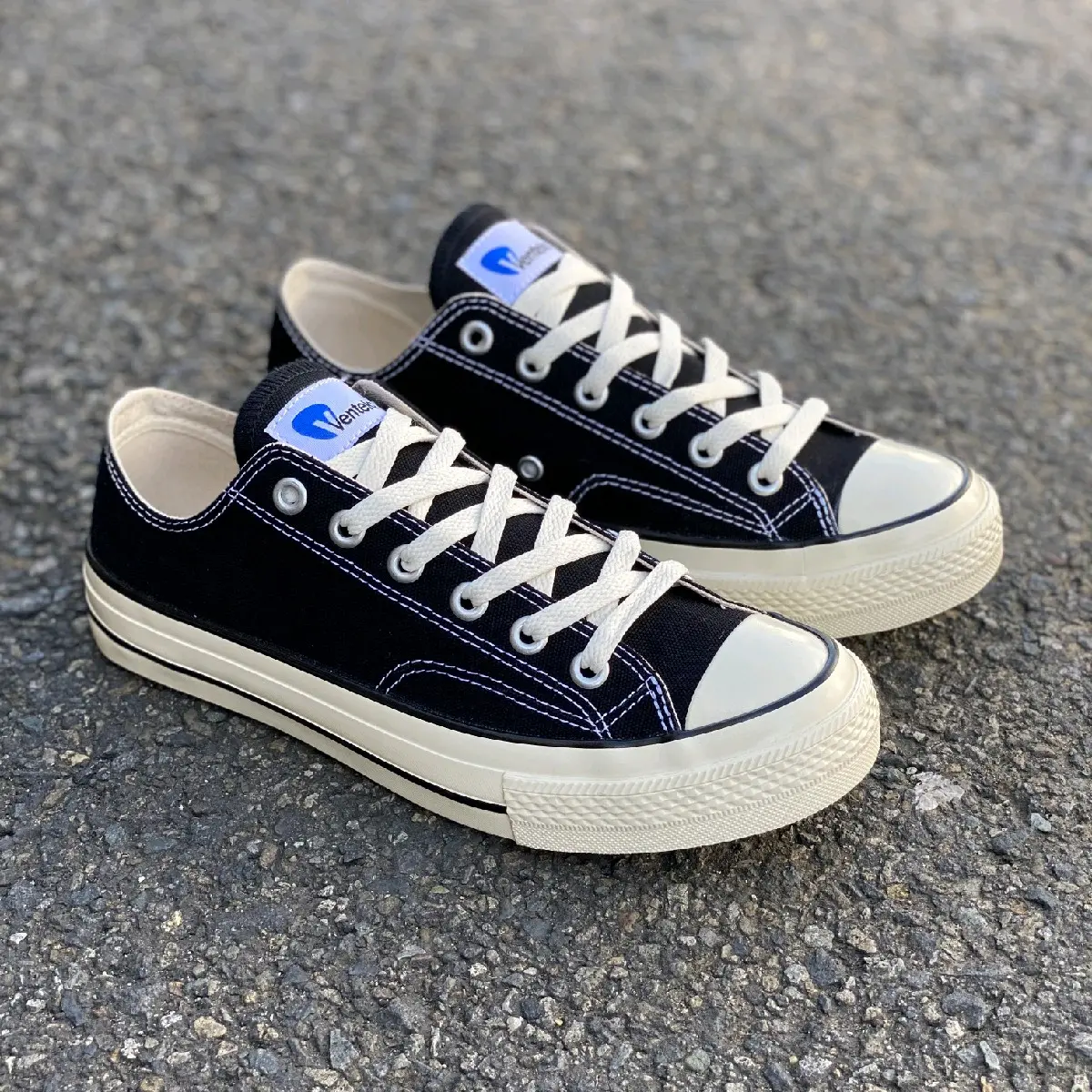 Ventela 70s Low Black Natural Original - Sepatu Sneakers Casual Pria Wanita Canvas Shoes