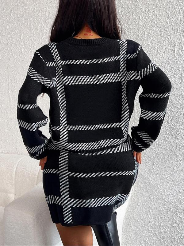 Women's Random Pattern Drop Shoulder Sweater & Elastic Waist Short Skirt Two-piece Set, Casual Fashion Cozy Knitwear Set for Daily Outdoor Wear, Women Knitwear for Fall & Winter 4