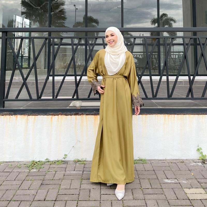 Baju Modest Abaya Satin Dubai Raysha Lace Wanita - Free Tali - TikTok ...