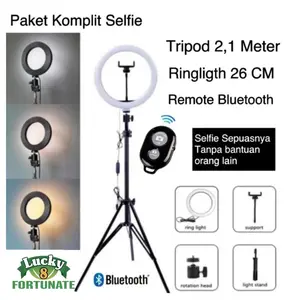 Tripod 2 Meter + Lampu Ringligth 26CM Bluetooth