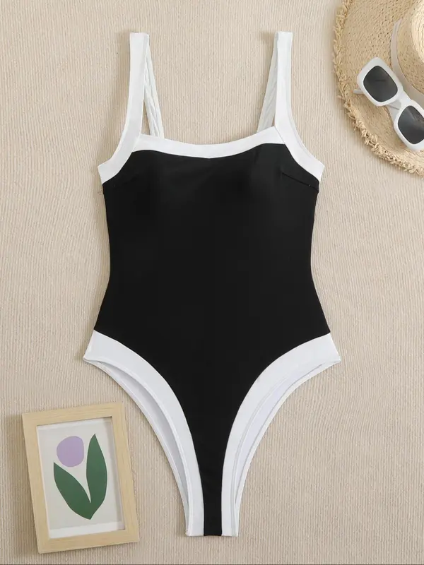 Women's Solid Color One-piece Swimsuit, Casual Fashion Swimwear for Beach Holiday Vacation, Ladies Swimsuit for All Seasons 1