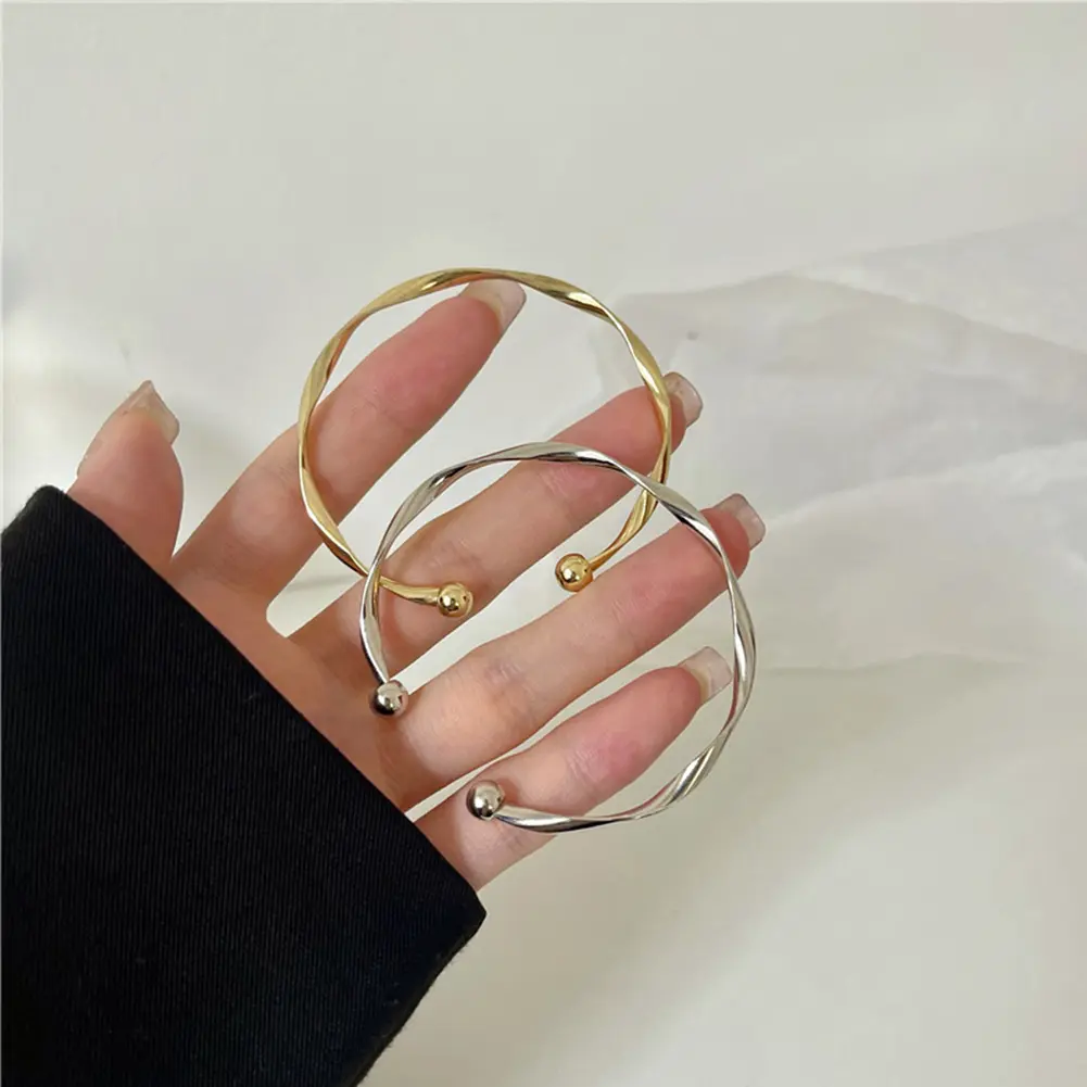 Waterproof Plated Stainless Steel Jewelry Thin Twist Opening Bracelet Bangle for WomenInoxidable Mujer