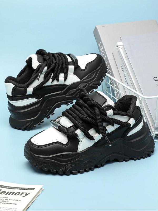 Fashionable Colorblock Lace Up Low Top Sneakers, Casual Breathable Comfortable Sports Running Shoes, All-match Basic Shoes for Daily Wear 5