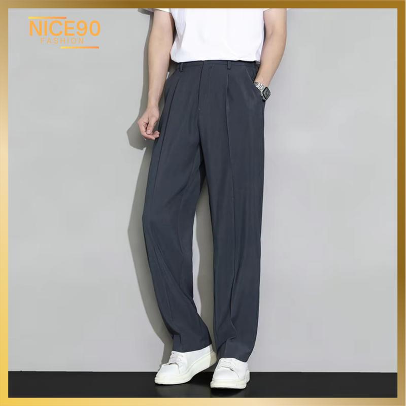  Quần âu nam nữ nửa cạp chun màu ghi chất liệu tuyết hàn mềm mịn thoáng mát - form dáng basic hàn quốc - Menswear Pants Menswear Pants Có Túi Kem quana  unam quanaunam  đẹp Ong quầntây nam 