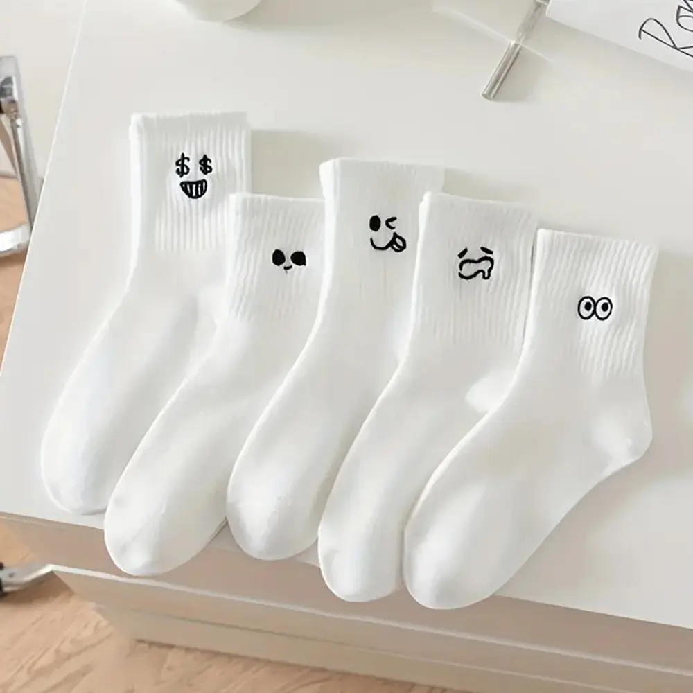 Set 10 Đôi Vớ Cổ Trung Họa Tiết Biểu Cảm Hoạt Hình Dễ Thương Dành Cho Nữ