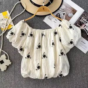 Atasan Wanita Korea Style Chiffon Manis Lengan Gelembung Off Shoulder Trendy Fashion - S/M/L/XL/2XL