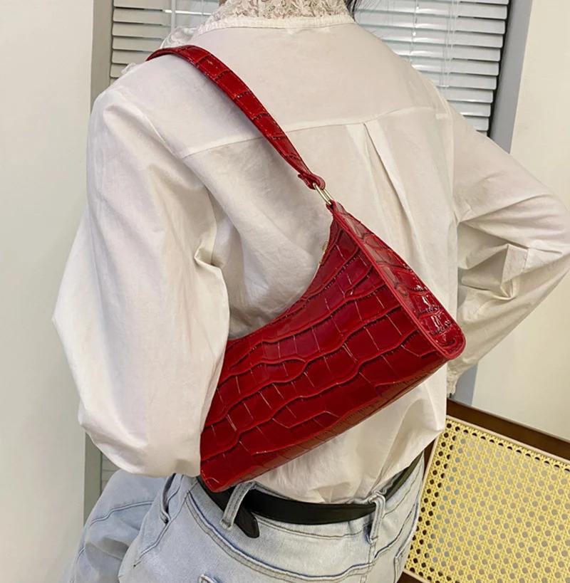 Product Introduction of Fashion PU Leather Bags for Women Alligator Pattern Armpit Handbag Female Small Underarm Messenger Bag Purse 6