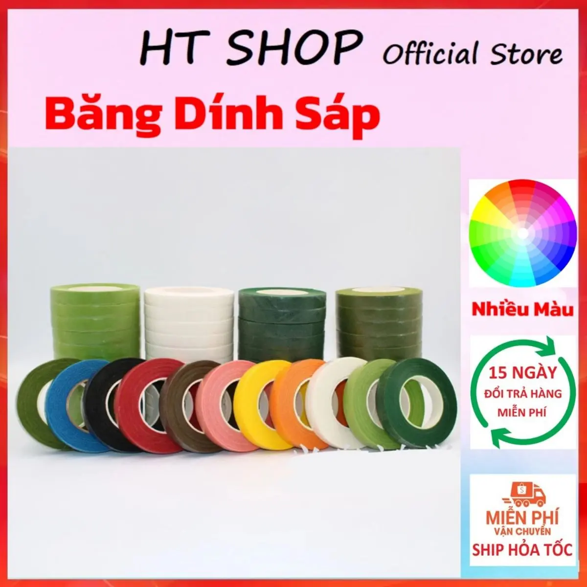 Băng Dính Sáp Đủ Màu (2,7x27cm), Băng Dính Cuốn Cành Hoa Giả. Cuộn Băng Keo Sáp Quấn Cành Làm Hoa Kẽm Nhung, Hoa Tulip..