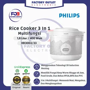 HD3003/33 Rice Cooker Penanak Nasi 3 In 1 3D Heating 1.8 Liter dan Menghangatkan 400W