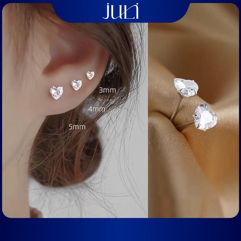[Khuyến Mãi]Bông tai bằng bạc Ý trắng sáng lấp lánh, đính Kim Cương sang trọng Hot trend|KT1031 JULI 0