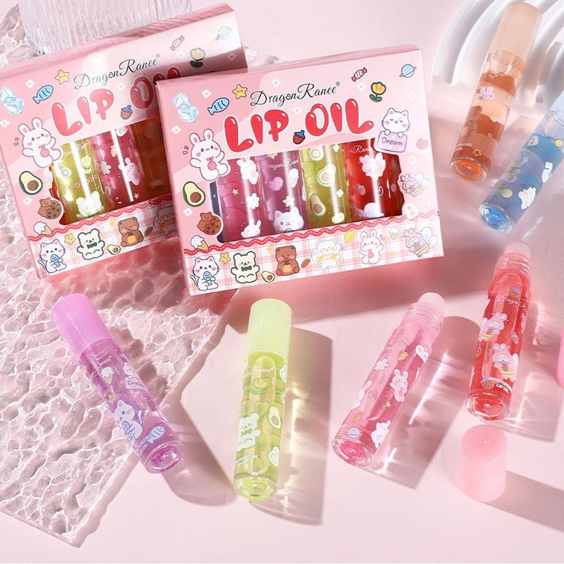 Product Introduction of Cute Cartoon Bear Pattern Lip Gloss with Box, 6 Counts Glossy Tinted Liquid Lip Plumper for Daily Makeup, Mirror Finish Hydrating Lip Oil for Girls & Women, Christmas Gift, Lipstick 38