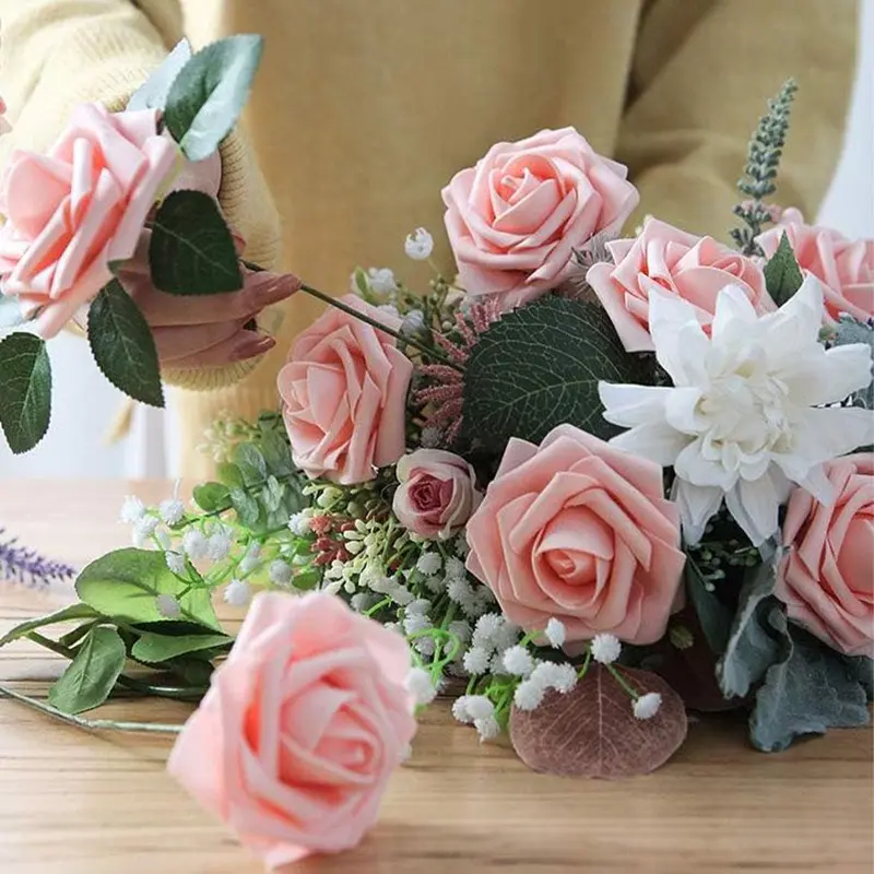 Artificial Rose Flower, 25pcs/set Faux Rose Flower with Stem, Fake Rose Flower for Wedding Bridal Bouquet, Home Decor, Party Decoration 8