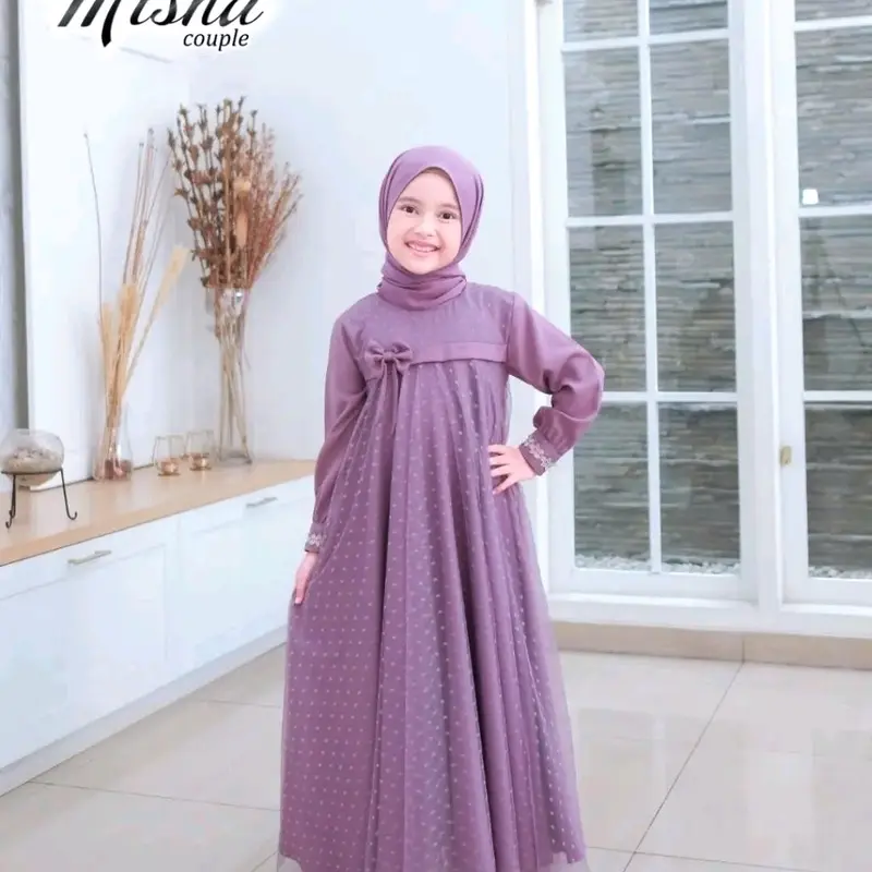 Misha dress kids usia 5-15 thn UK M, L, XL bahan shakila mix tille dot gamis terbaru / gamis anak perempuan / gamis lebaran / gamis Renda baju  lebaran 6