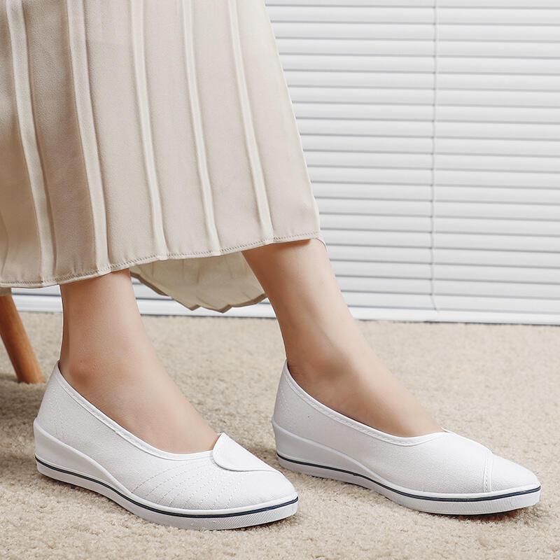 Product Introduction of 2025  brand nurse women's sloping heel soft soled cowhide sole beauty shoes, summer odor proof, breathable and non tiring white shoes Footwear Girl Fashion Heeled 4