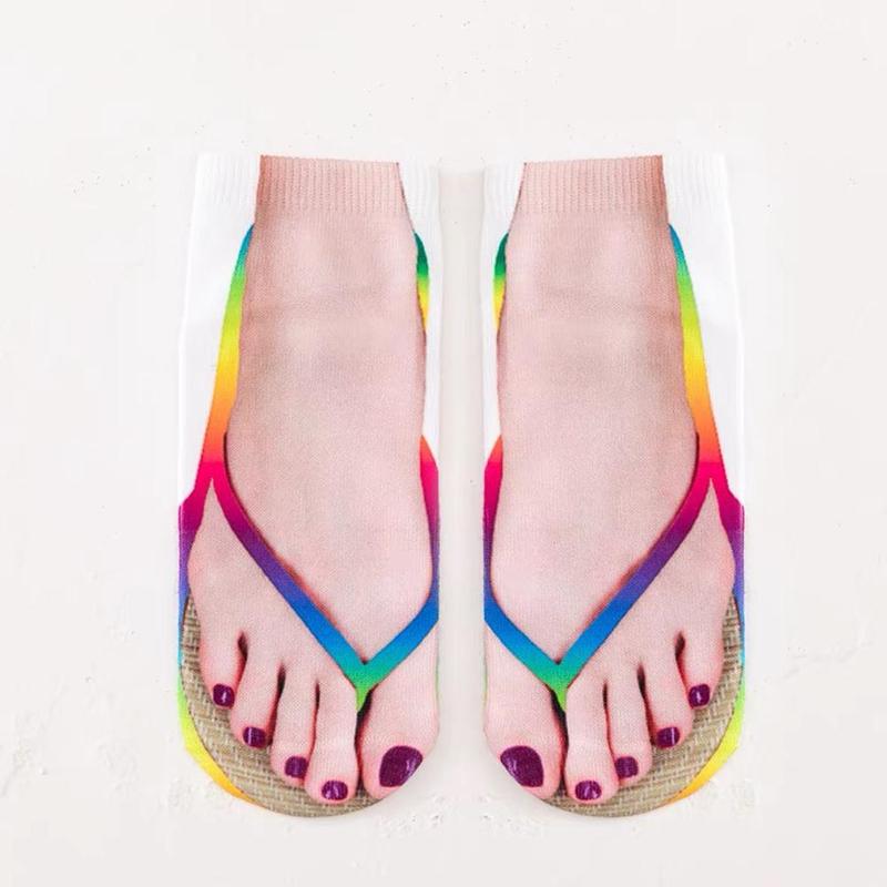 Product Introduction of Funny 3D Printed Socks Flip Flops Slippers Sandals Shoe Pattern Summer Cute Kawaii Low Short Soft Ankle Beach Floor Socks 25
